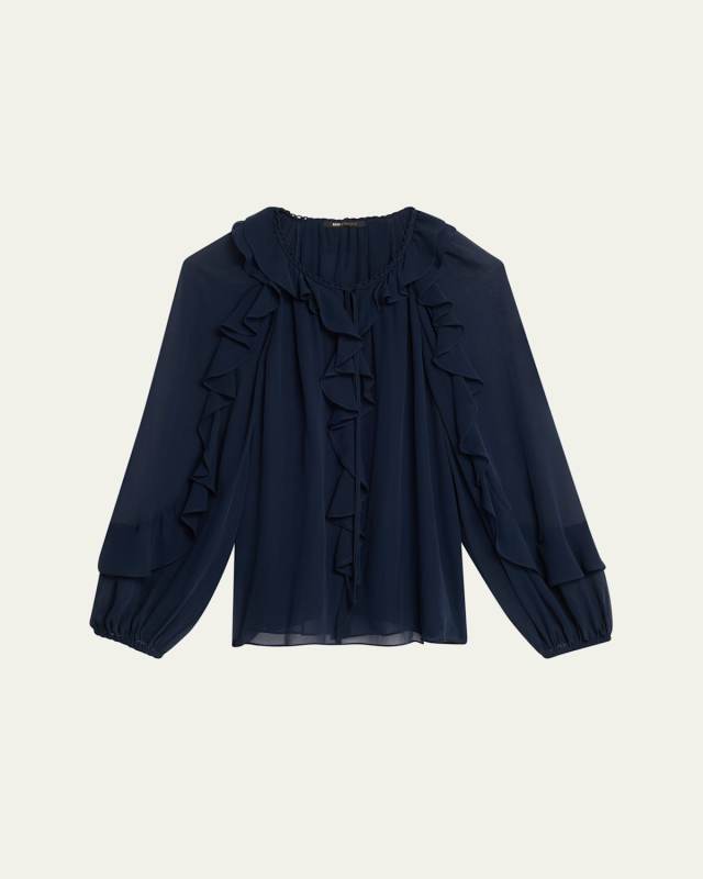 Bali Raglan-Sleeve Ruffle Blouse